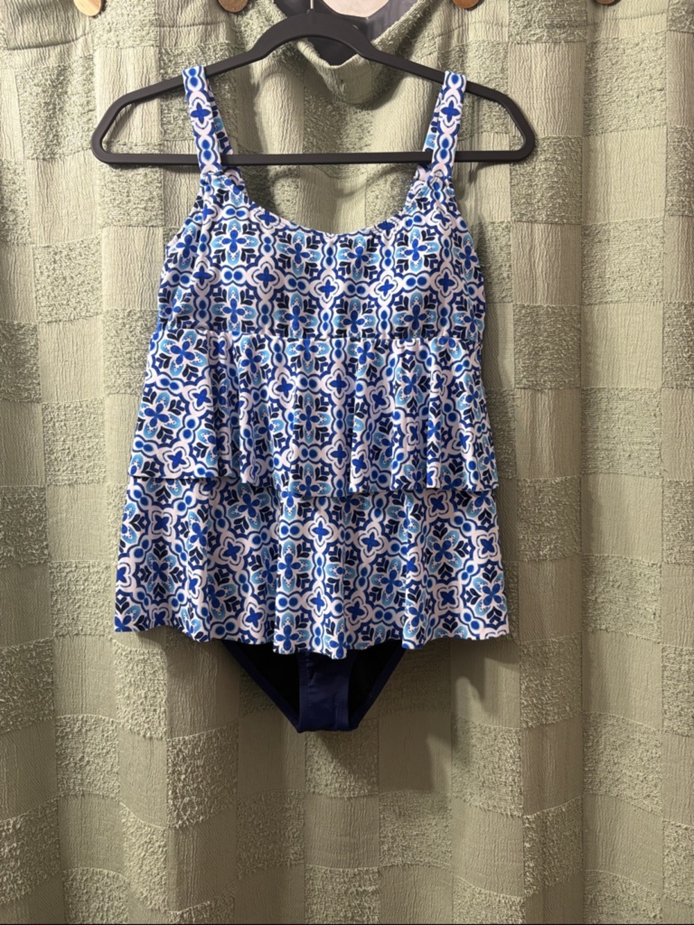 Woman’s  Blue Patterned Ruffle Tankini Swim Set
